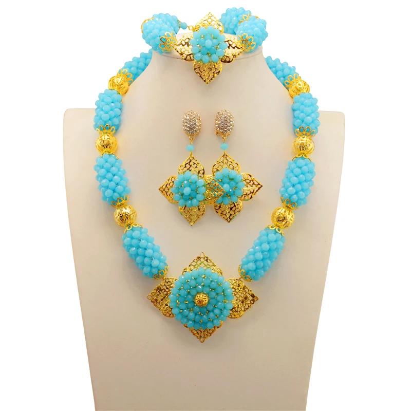 Свадебный комплект ювелирных изделий с голубыми бусинами в африканском стиле