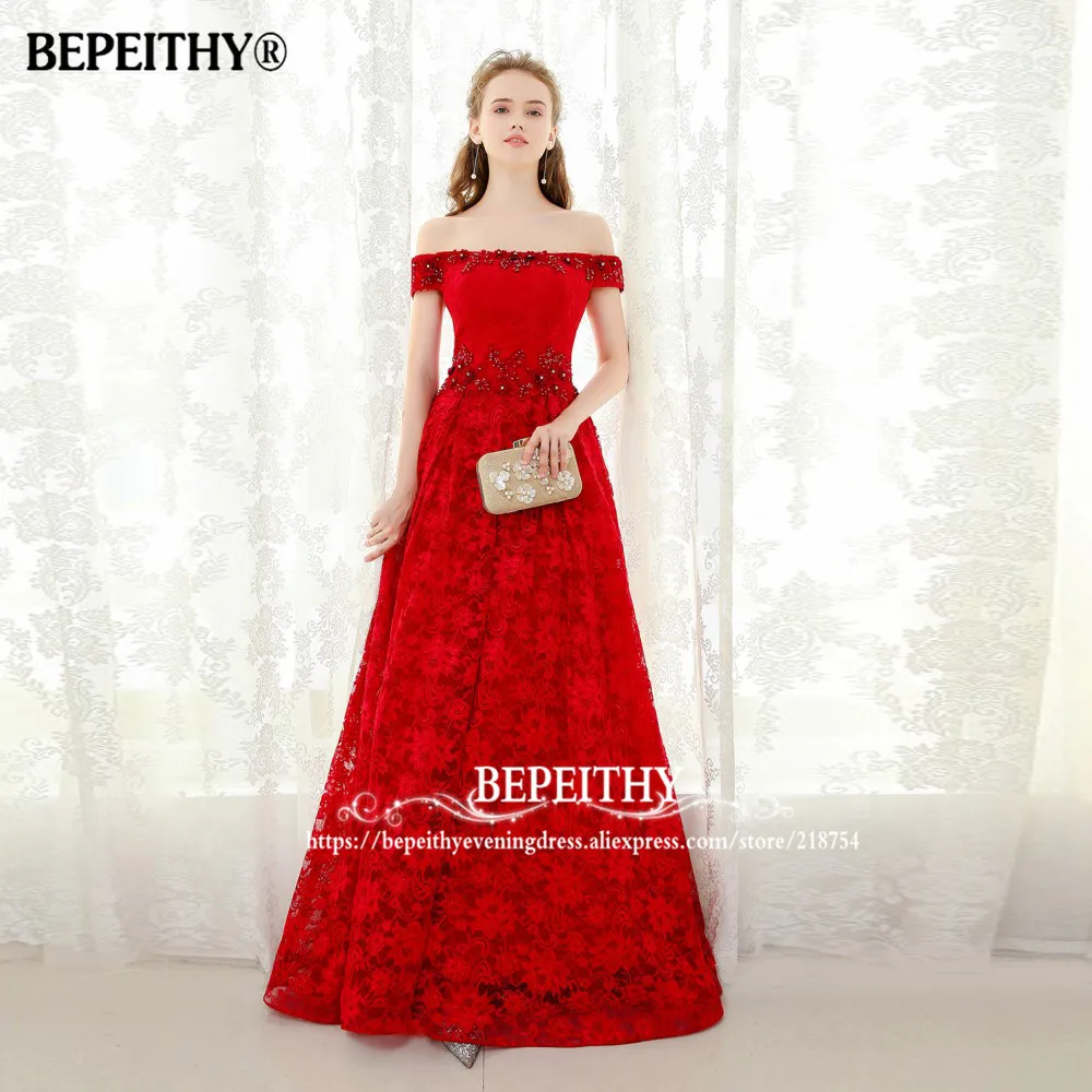 BEPEITHY сексуальные с открытыми плечами кружевные длинные платья для выпускного вечера Robe De Soiree полная длина цветок Новое Вечернее Платье