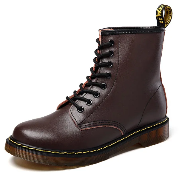 BROWN Ботинки для влюбленных; doc martins; Ботинки martin в британском стиле в винтажном стиле; классический костюм унисекс; Ботинки martin из натуральной кожи; мужские Shoes35-45 в байкерском стиле на толстом каблуке - Цвет: BROWN