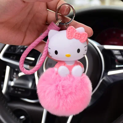 Hello kitty Doraemon Kiki медведь Меховые помпоны детские игрушки брелок для женщин брелок металлические брелки для ключей ключи от машины сумка Подвеска Шарм D62 - Цвет: 17