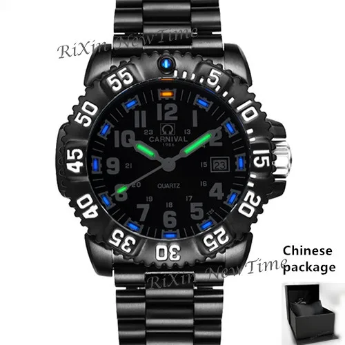 Full Black steel C Топ бренд класса люкс Тритий Светящиеся кварцевые часы для мужчин водонепроницаемые спортивные мужские часы полностью стальные часы тритий светильник uhren damen saat - Цвет: Full Black steel C