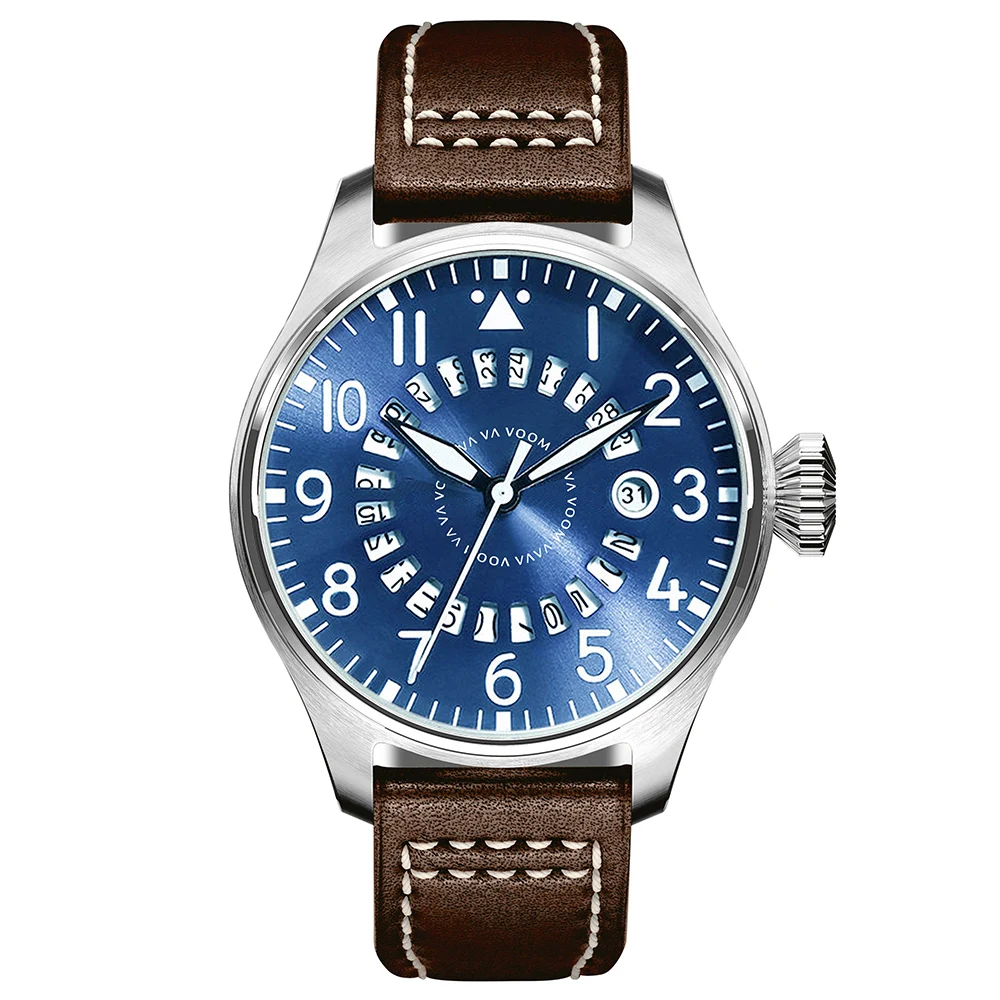 Модные трендовые мужские повседневные кварцевые часы VAVA VOOM с кожаным ремешком в