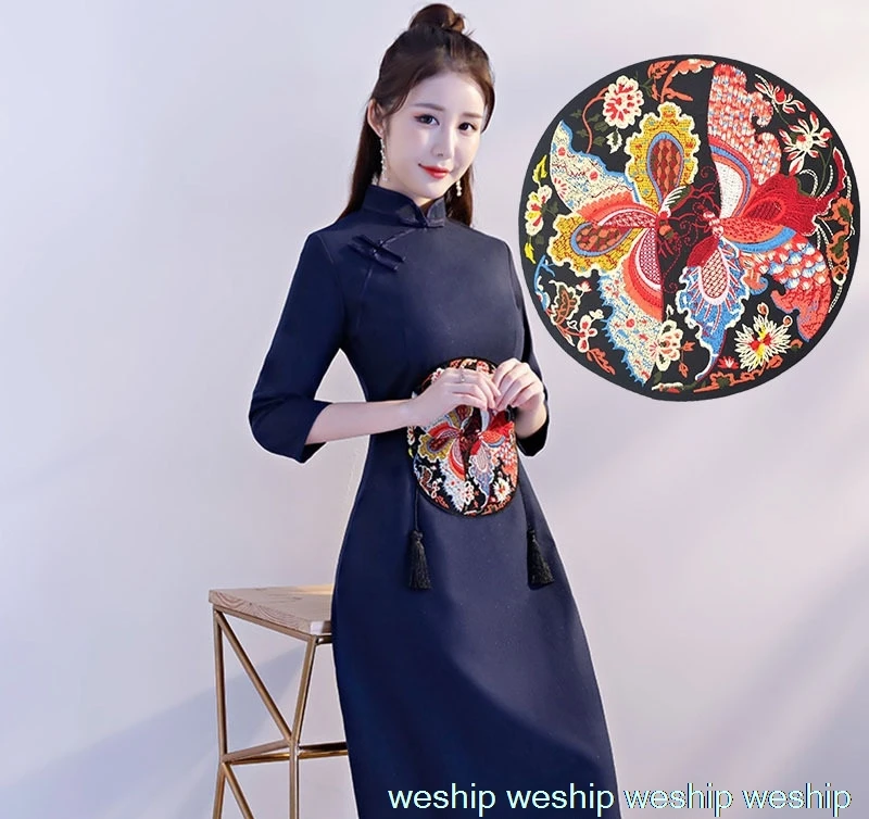 

Chinese butterfly embroidery Round patch Applique Handmade bead 3D patch for DIY Wholesale support