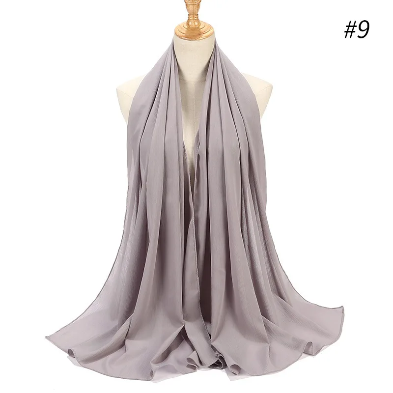 9 light grey Малайзия узор натуральный морщин монохромный шифоновый шарф текстура материал складной хиджаб мусульманский тюрбан - Цвет: 9 light grey