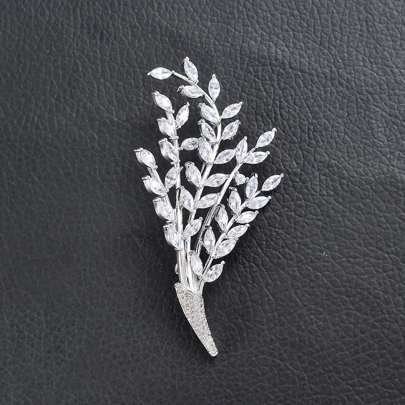 Медная брошь в виде ушей пшеницы золотистого/серебристого цвета украшение из