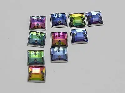 

200 Rainbow AB Flatback Acrylic Faceted Square Sewing Rhinestone Button 8X8mm