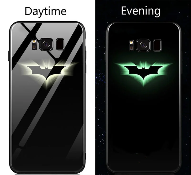 Batman Марвел из Мстителей Бэтмен Капитан Америка Железный человек световой Стекло чехол для Samsung Galaxy S8 s9 s10 Plus Note 8 черный пантера чехол на самсунг - Цвет: Batman