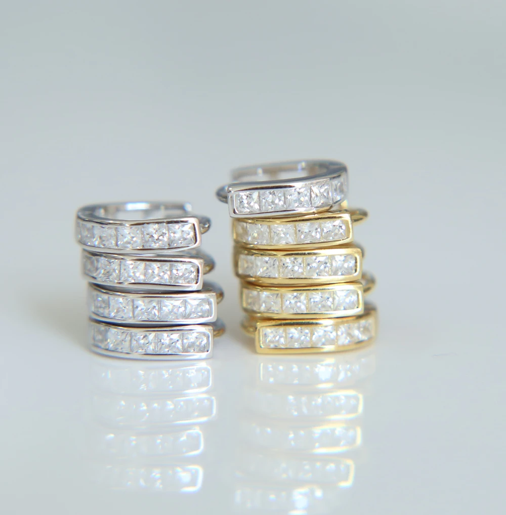 Серьги клипсы маленькие из серебра 100% пробы с фианитами 10 мм|925 sterling|clip on earringssilver