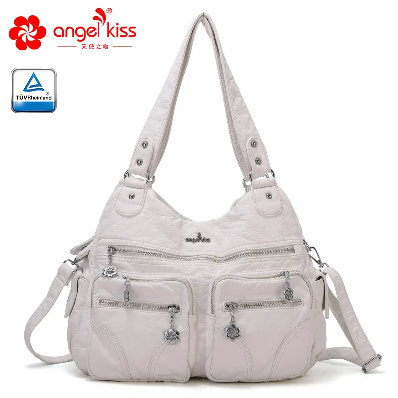 Белый Высокое качество Angelkiss бренд мягкий промытый из искусственной кожи Сумочка кошелек женская сумка на плечо Сумочка для женщин, на каждый день - Цвет: Белый