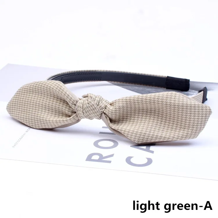 light green-A Полосатая тканевая лента для волос для женщин и девочек, ободок для волос, тюрбан, повязка на голову с бантом, кроличьими ушами, решетчатый обруч для волос, аксессуары для волос - Color: light green-A