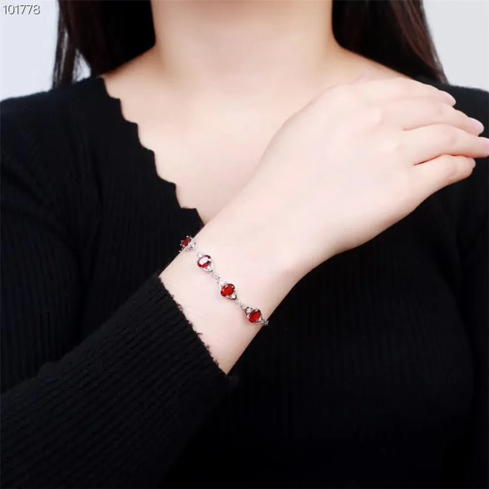 

gem jewelry manufacturer wholesale trendy 925 sterling silver natural red garnet charm adhustable beaded bracelet for female