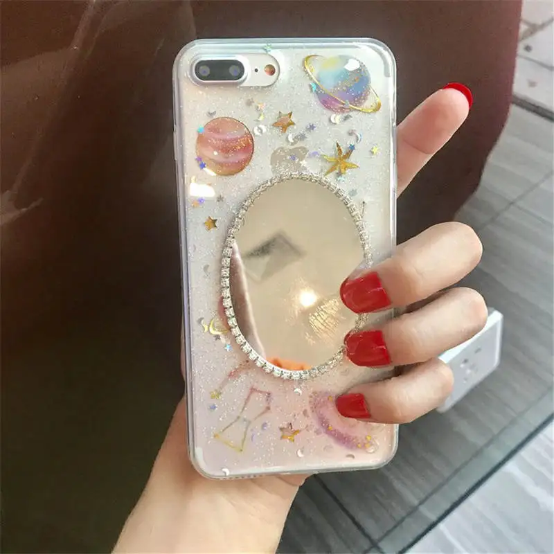 Applicable Planet Star Mirror For Iphone 66s 78 78plus x/Xs Xr Xsmax Glitter All Inclusive Soft Case |