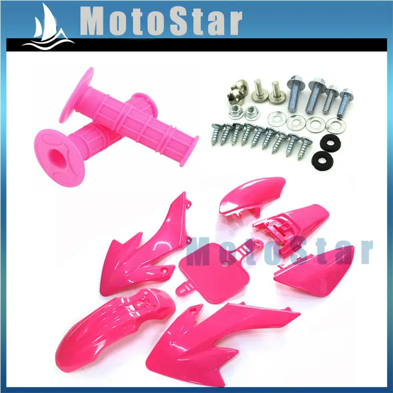 Розовые пластиковые комплекты обтекателей + ручки винты для Honda CRF50 XR50|handle grip|plastic
