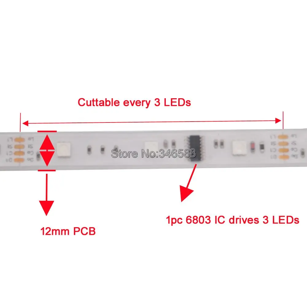 5 м 12В 6803 IC цифровая Мечта Цвет RGB Светодиодная лента 30LED/M IP66 Водонепроницаемая 5050
