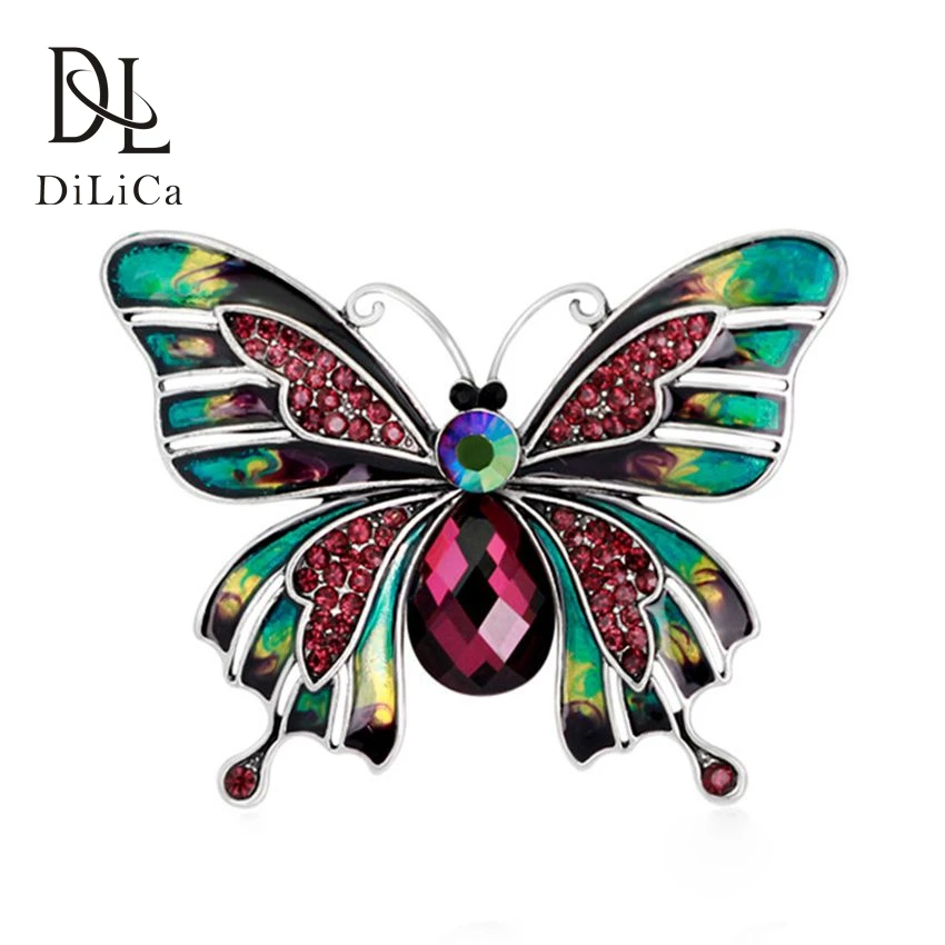 

Женская винтажная брошка-бабочка в виде животных и насекомых DiLiCa, брошь из сплава со стразами, Заколки для женщин, аксессуары для корсажа