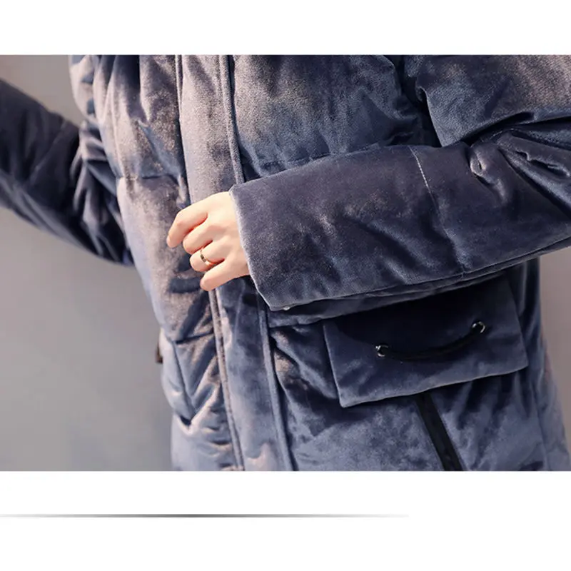 

2019 New Women Winter Down Jacket Long Fur Hooded Coat Velour Warm Outer Vintage Korean Outwear Letter Loose Casual Tops AC202