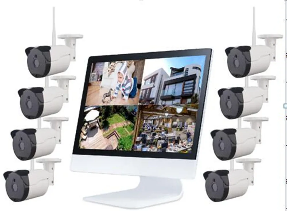 

12 Inch Monitor 8CH Bullet Camera NVR Kit 720/960/1080p Optional