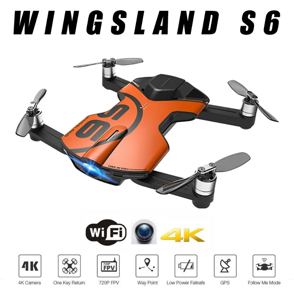 Популярный дешевый gps Дрон Wingsland S6 Карманный селфи Дрон WiFi FPV с 4K UHD камерой комплексное Предотвращение препятствий RC Квадрокоптер