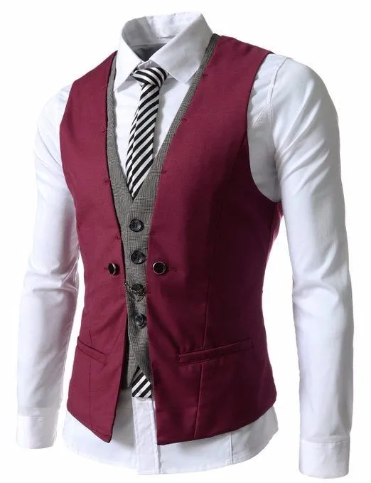 

2017 Latest Coat Pant Designs Burgundy Grey Men Waistcoat Fashion Vest Custom Groom Prom Dinner Vests for Suits Terno Masculino