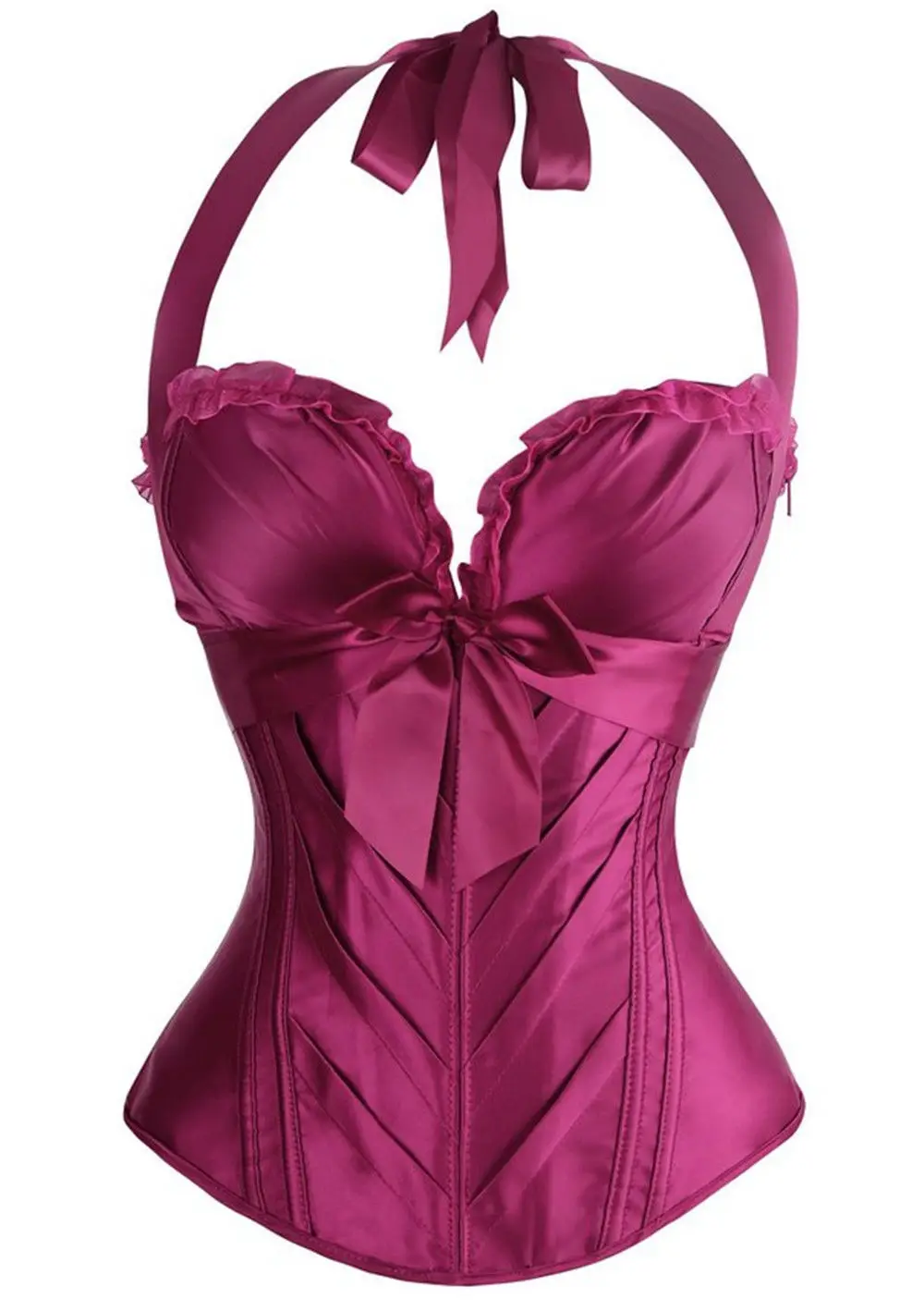 Sexy Cup Cprset Halter Lace up Satin Overbust Corset Bustier Waist Cincher Body Shaper Corsets and bustiers Espartilho - купить по