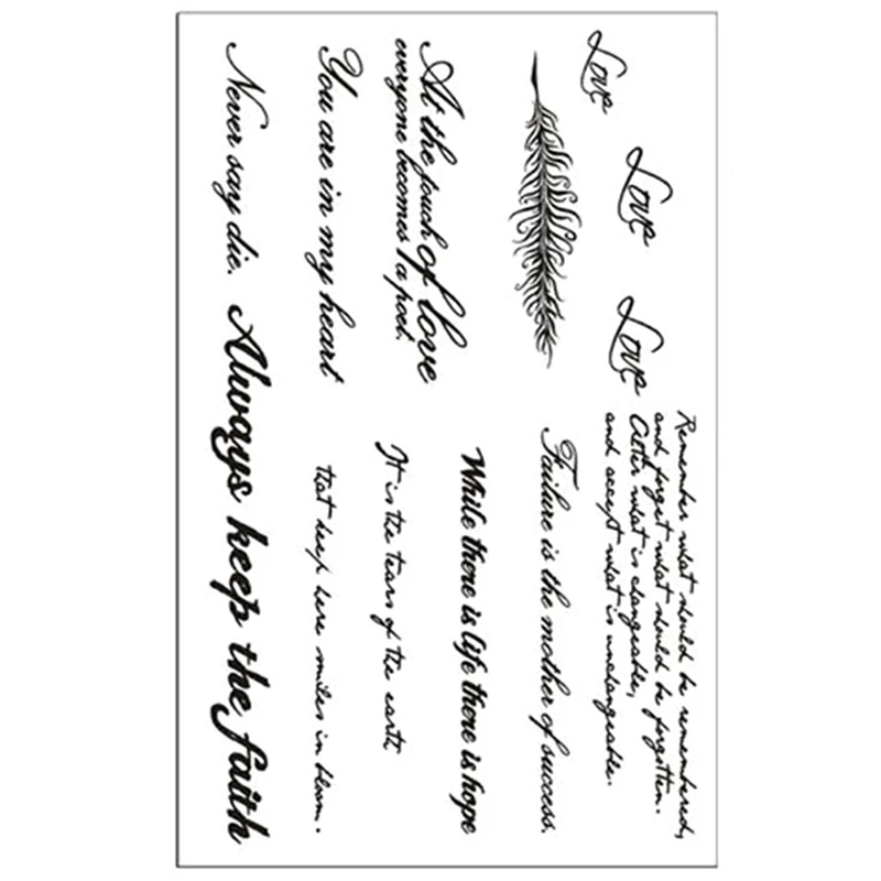 

1 Sheet Temporary English Word Tattoo Stickers Black Letters Feather Body Art Tattoos Sticker Waterproof For Temporary Tattoos