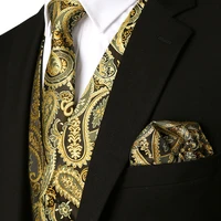 paisley waistcoat vest necktie pocket square set 2018 brand new business wedding tuxedo suit dress vest for men chaleco hombre