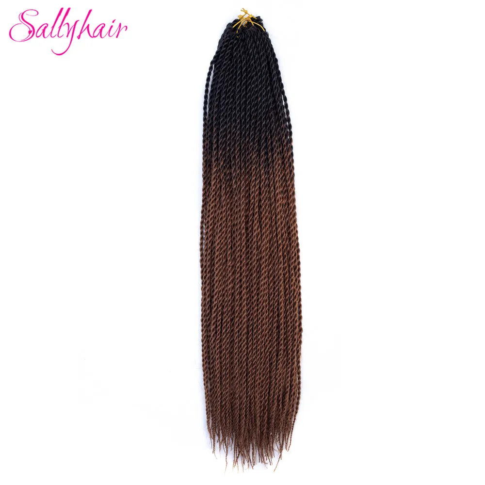 Sallyhair, 20 прядей, Омбре, цвет сенегаль, закрученные косички, волосы для наращивания, синий, серый, высокая температура, синтетические, вязанные, косички - Цвет: T1B/4/30