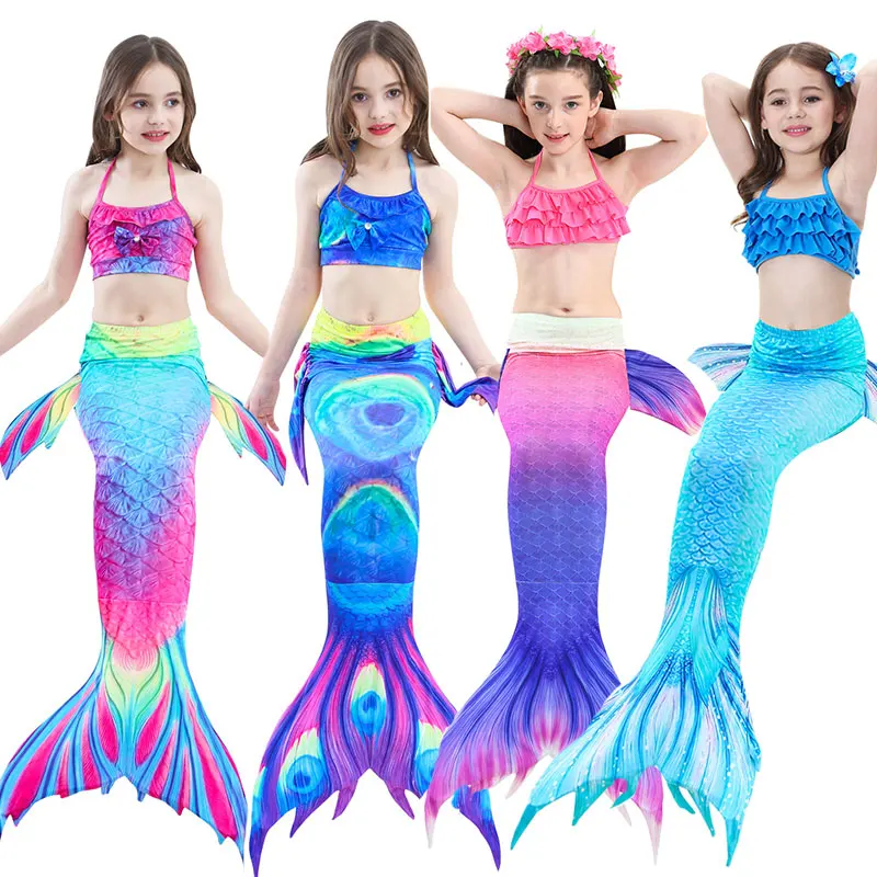 Фото Купальник для девочек с хвостом русалки детский купальный костюм из 3 предметов