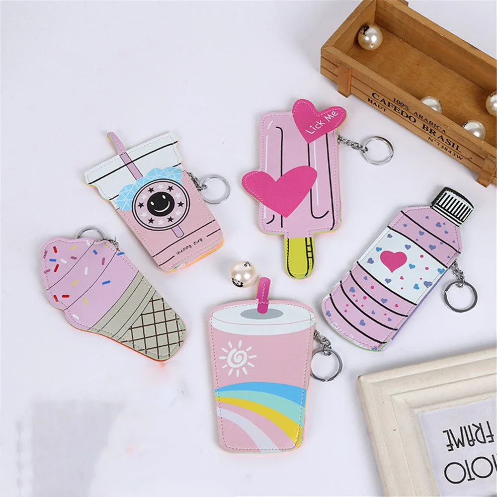 

Lolita Style Kawaii PU Leather Coin Purse Square Cute Bottle Drink Ice Cream Pattern Coin Money Wallets Holders 1 PCS