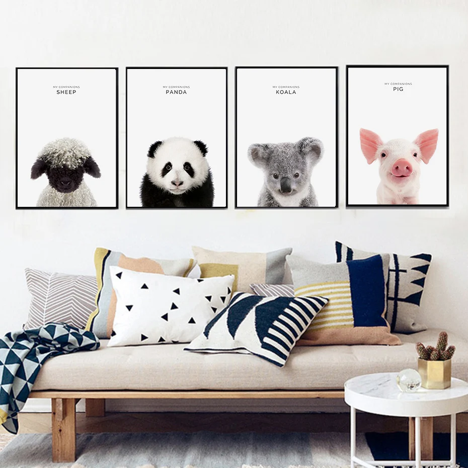 Детские животные панда овца коала поросенок настенные художественные постеры