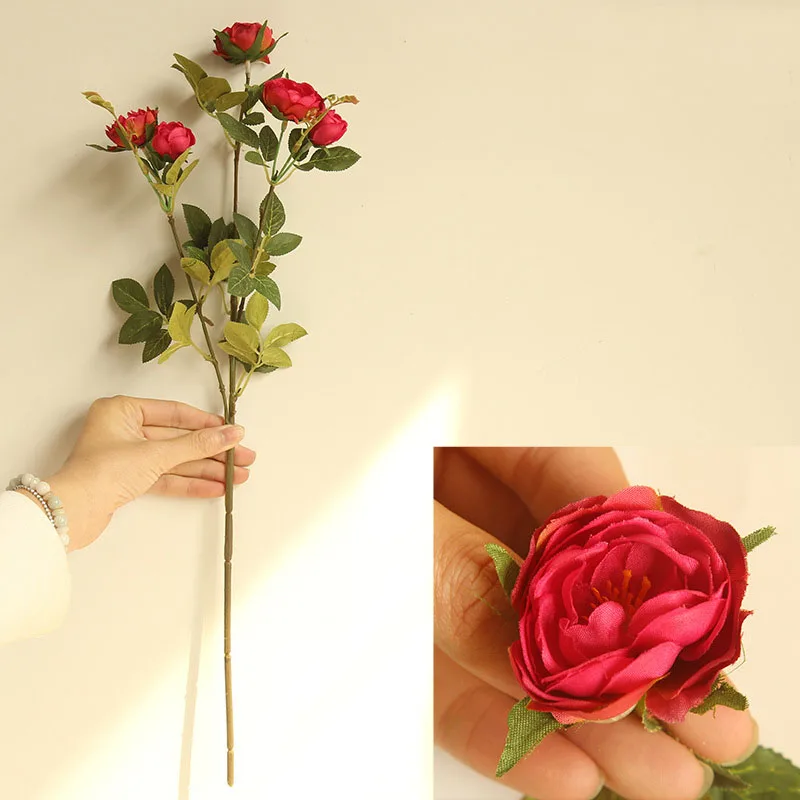 Rose Red Шелковые искусственные цветы камелии, 5 голов, длинные, пластиковые, для свадьбы, дороги, искусственные цветы, ткань, искусственные цветы, украшение для дома - Цвет: Rose Red