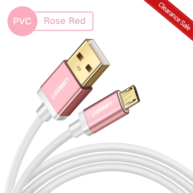 Ugreen 2.4A Micro USB-USB кабель для быстрой зарядки USB кабель для передачи данных для Xiaomi samsung huawei Tablet Android Micro USB шнур зарядного устройства - Цвет: PVC Rose Red