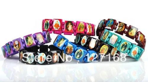20 шт./лот разноцветный деревянный браслет для детей с изображением святых и