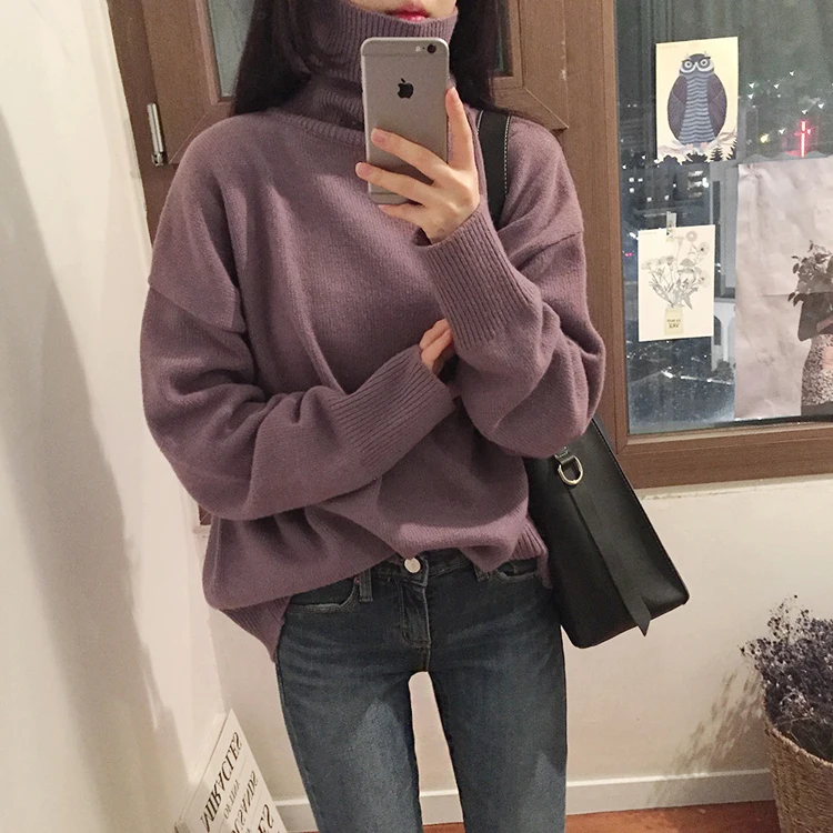 Winter Women Sweaters Streetwear Loose Turtleneck Long Sleeve Pullovers Female Korean Warm Chic Tops Clothes Christmas Sweater | Женская