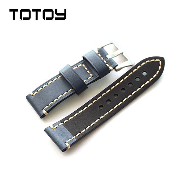 TOTOY Ремешки для наручных часов из коровьей кожи, 20 мм 22 мм 23 мм 24 мм 26 мм мягкий Ретро мужской ремешок, темно-синий ремешок для часов, 23 мм кожаный ремешок