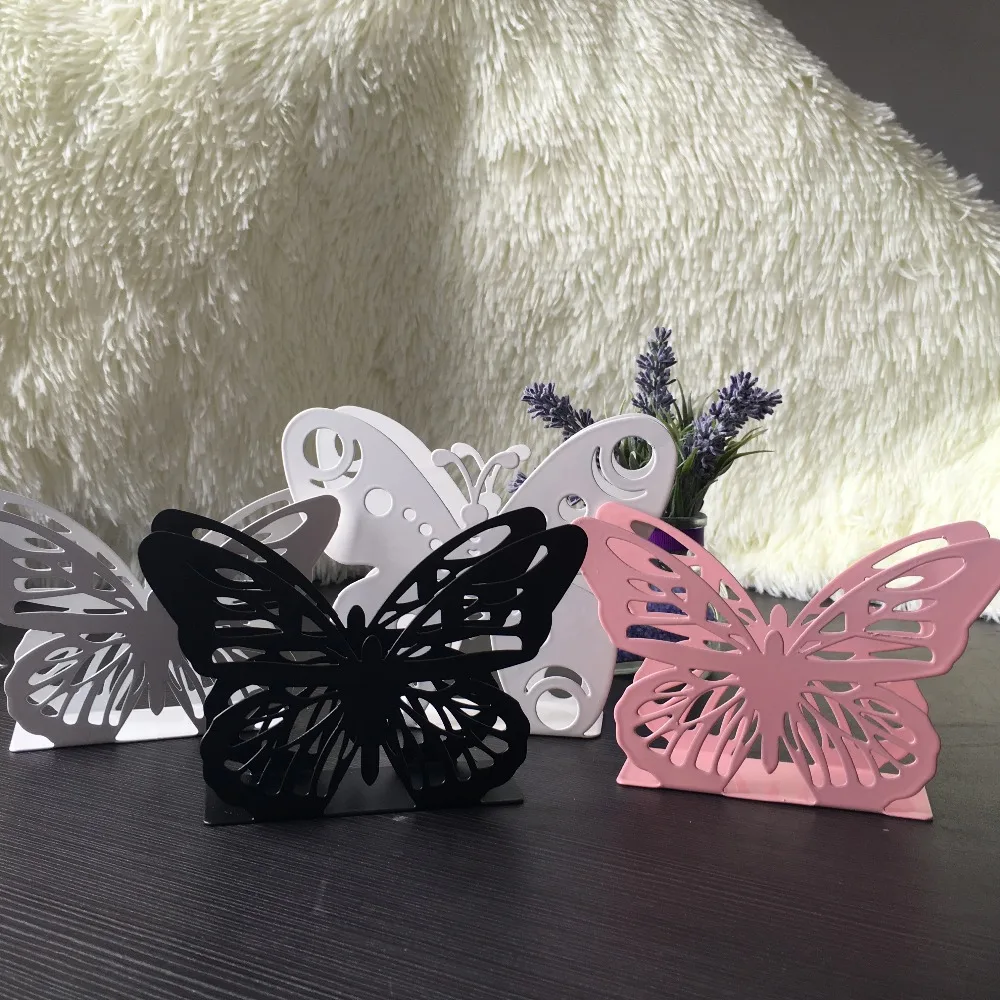 New Beautiful metal steel iron craft napkin paper holder towel tissue block rack home table decor box white black pink butterfly