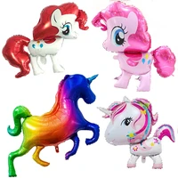 large laser rainbow horse foil balloons cartoon red pink pony unicorn balloon birthday theme party decor oh baby party supplies