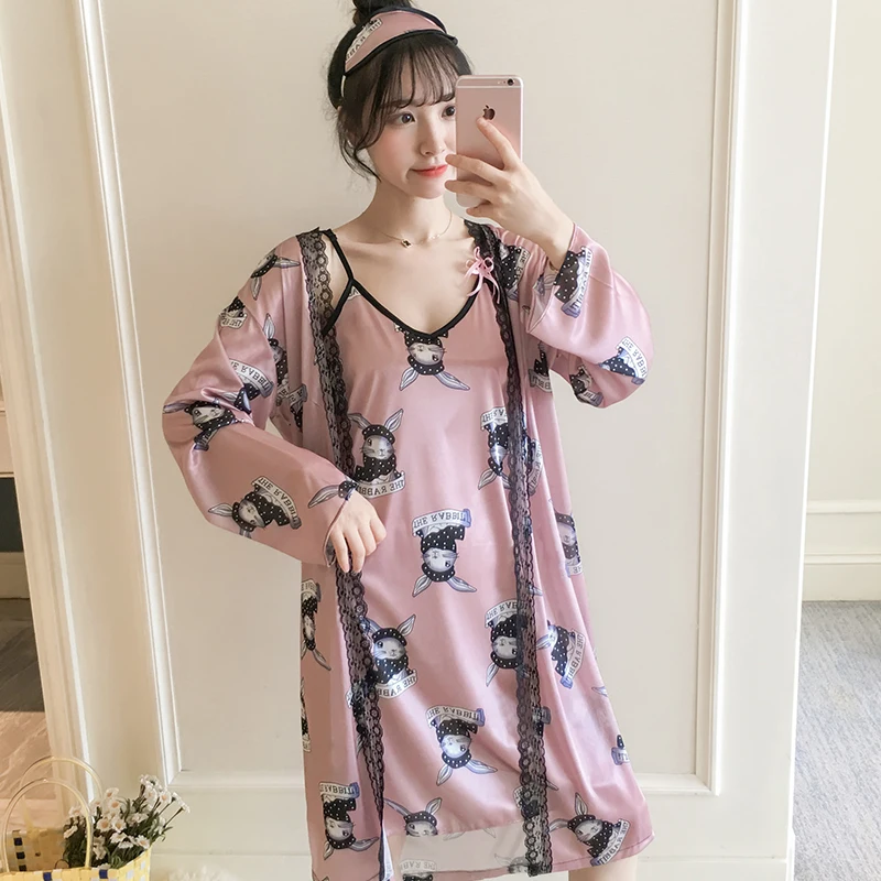 Женская атласная ночная рубашка WAVMIT из шелка ледяного цвета домашняя одежда 2