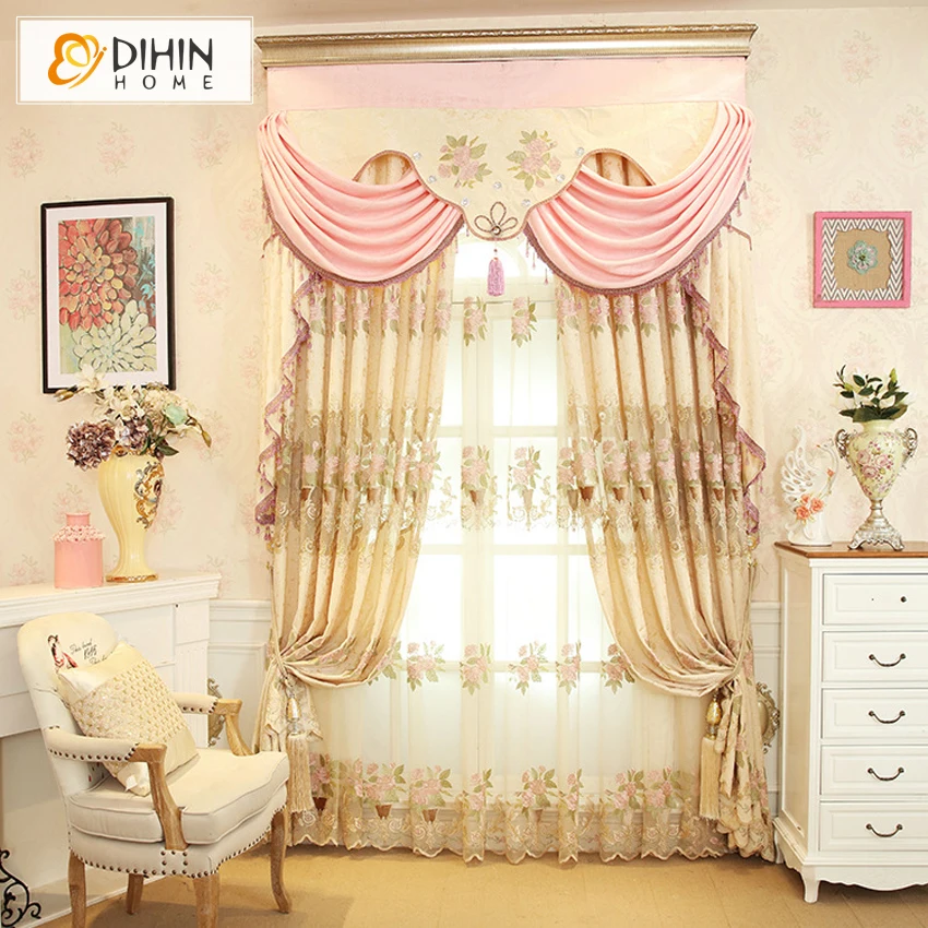 Подгонянный valance вышитые Foral вышитые затемненные занавес высокого качества Занавески для окон 1 панель