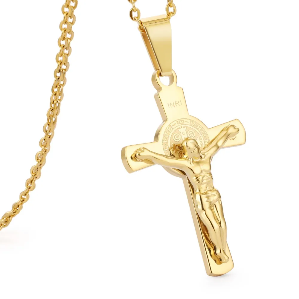 Цвета: золотистый серебристый Цвет INRI Jesus колье с подвеской в виде креста женский