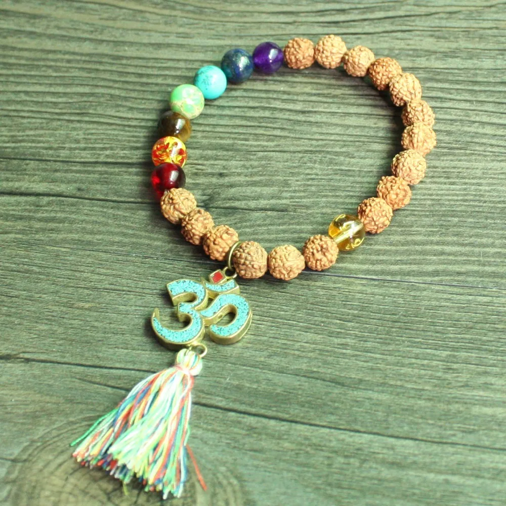Натуральный камень бисера и медный амулет Bodhi Mala бусины эластичный браслет