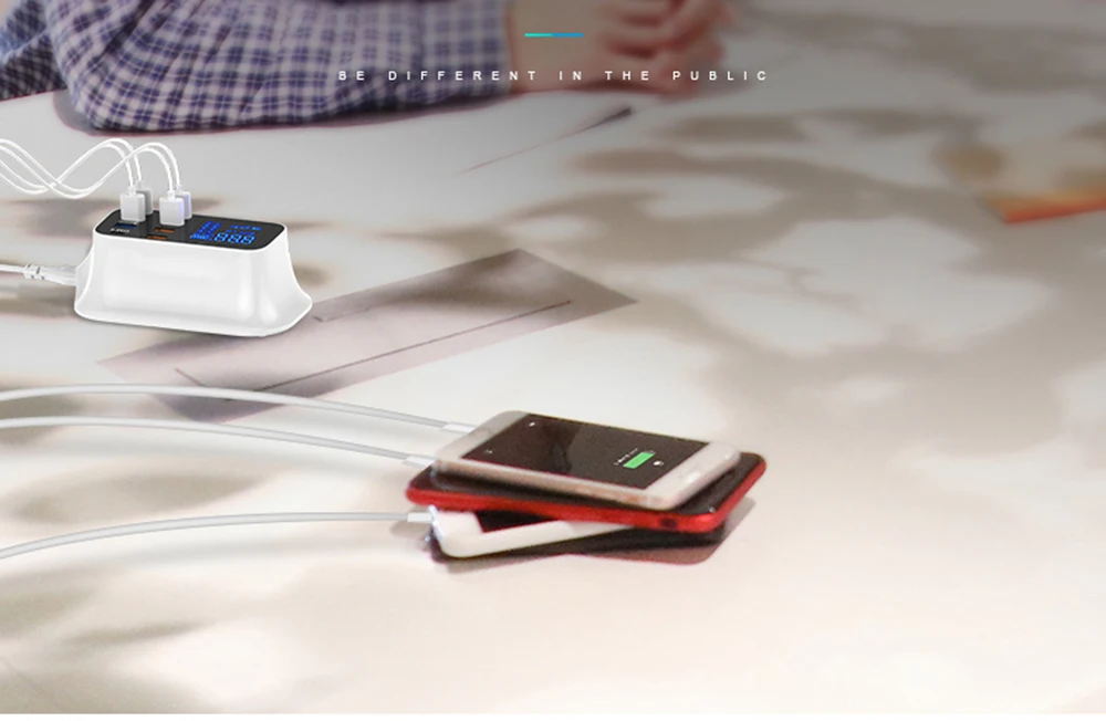 7 портов usb type C умное быстрое зарядное устройство 3,0 док-станция ЖК-дисплей адаптер питания розетка адаптер для iPhone 7 8 EU UK вилка