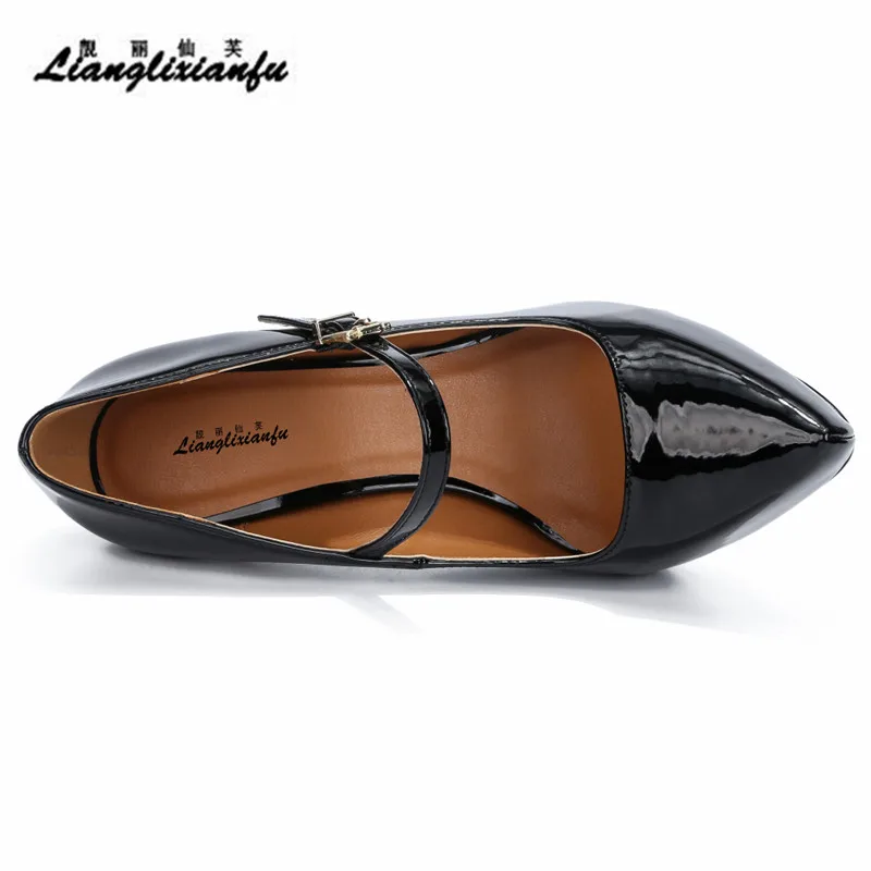 

HSM Plus:36-47 48 Spring Autumn Mary Janes Stiletto platforms Shoes Sexy 11cm Thin High-Heels woman Pointed Toe Buckle Pumps