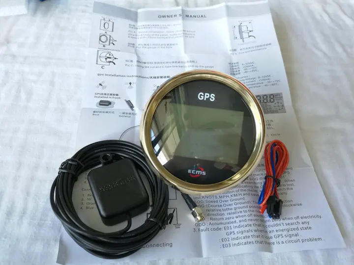 Морской лодка автомобиль грузовик GPS Спидометр 9-32V 0-999 85 мм 316L золотой ободок