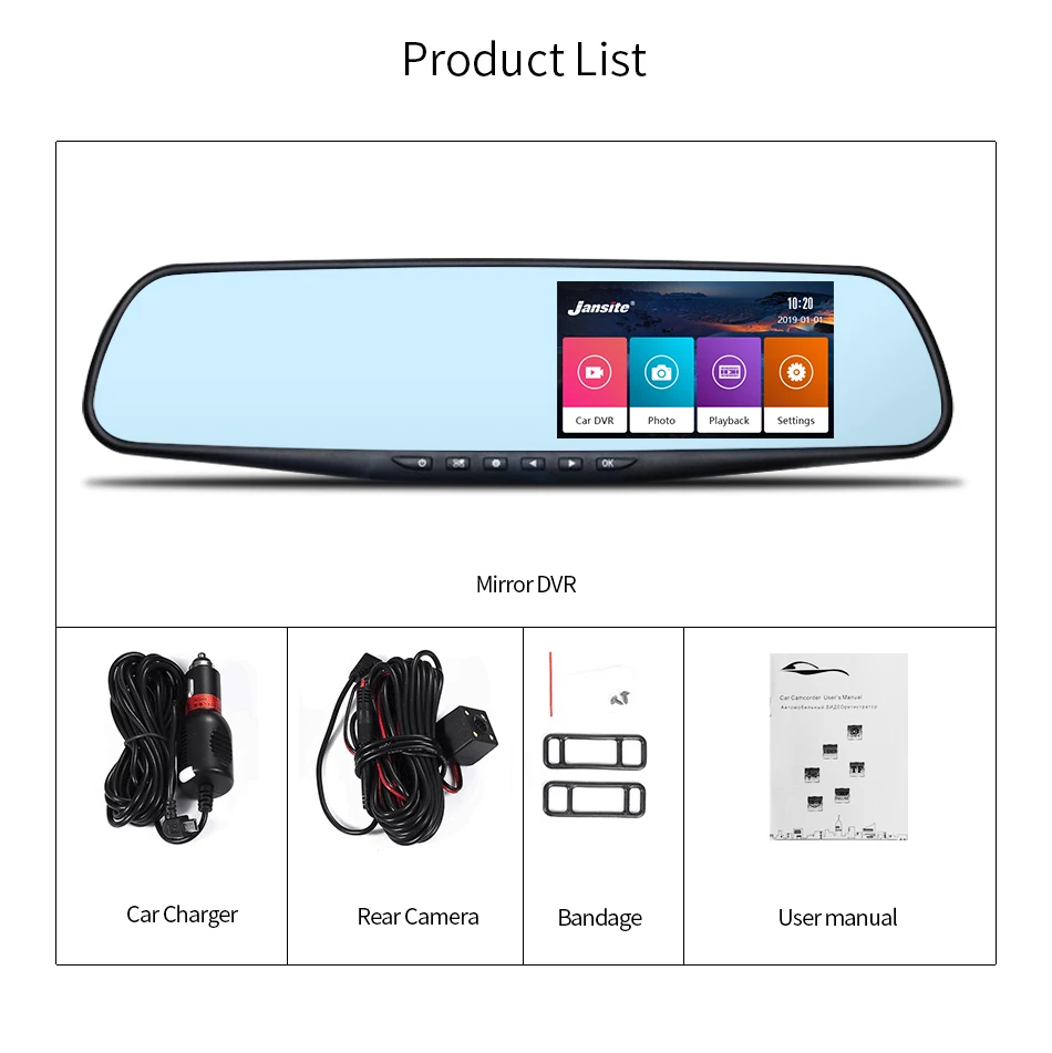 Jansite Автомобильный dvr двойной объектив сенсорный экран FHD Автомобильная камера видео рекордер зеркало заднего вида с заднего вида цифровой видеорегистратор авто Регистратор