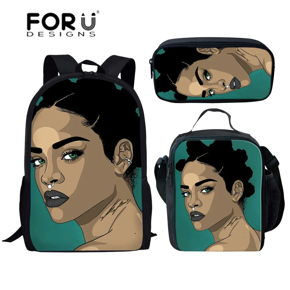 YQ4092CGK FORUDESIGNS/черные школьные сумки для девочек в стиле афро-леди; комплект из 3 предметов; школьные сумки; детские школьные сумки в стиле преппи; школьные рюкзаки для студентов - Цвет: YQ4092CGK