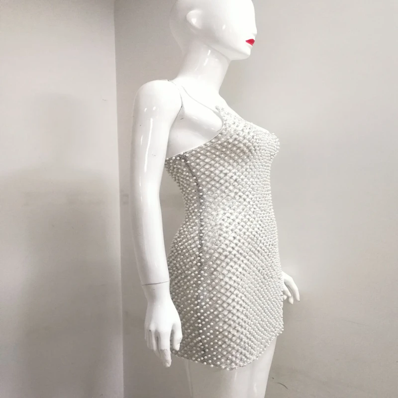 New Fashion Gold Dress White Luxury Beading Spaghetti Strap Sexy Strapless Mini Bling Celebrity Party Vestidos Club | Женская одежда