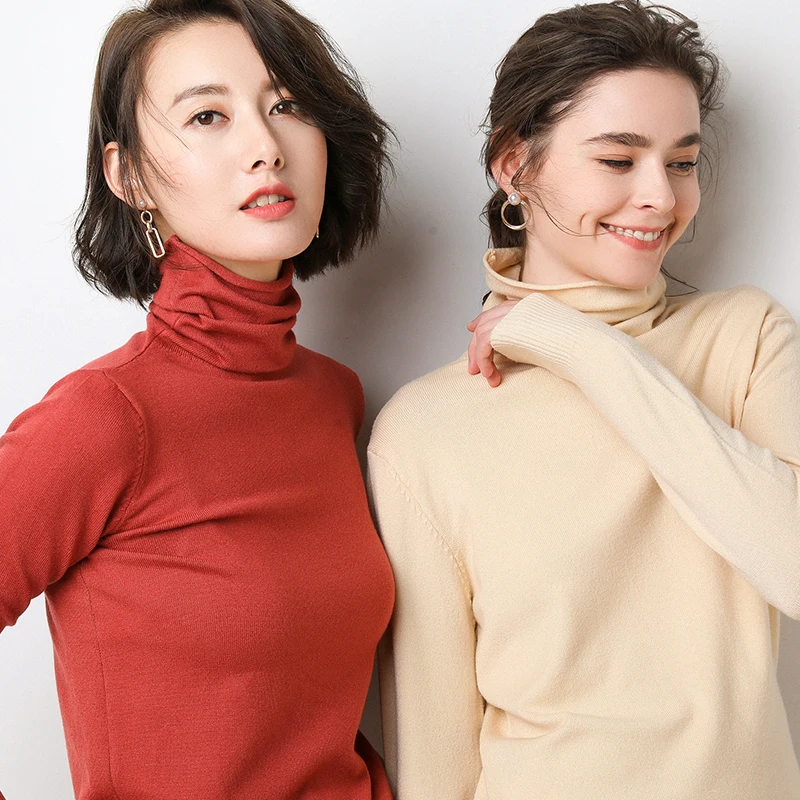Spring and Autumn New High-neck Sweater Women's Turtleneck Bottom Shirt Thin Solid Color Long Sleeve Slim Fit Knit | Женская одежда