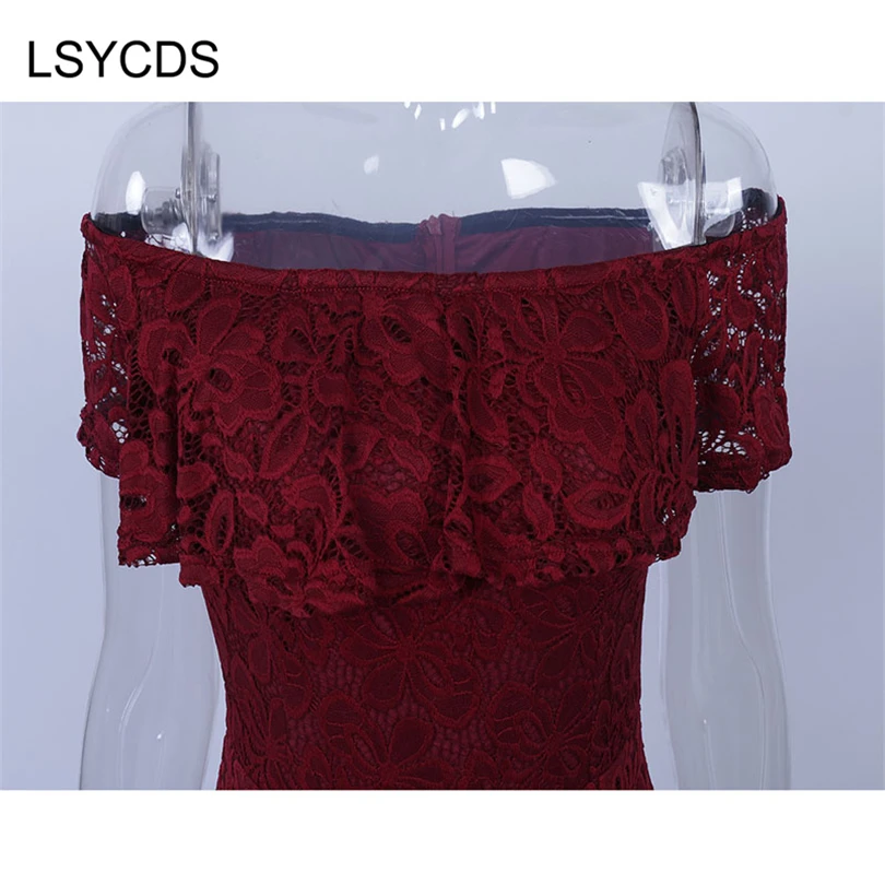 Woman Dresses 2018 Short Sleeve Ruffled Neck Wedding Party Wear Casual A-line Sexy Red Black Blue Lace Dress Plus Size S-3XL |