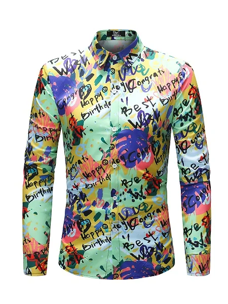 Men Flower Shirts Long Sleeve Shirts Slim Fit Men 3D Printed Shirts Spring Autumn Casual Hawaiian Shirts for Mens Clothing - Цвет: CS32